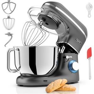 Fentic Impastatrice Planetaria - 2000W - Ciotola in Acciaio Inossidabile (6,2 L) - Impastatrice con Frusta, Gancio Impastare e Mescolatore - Inclusa e accessori extra - Antracite