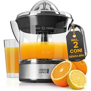 LEBENLANG Spremiagrumi Elettrico Professionale 40W, 700ML I 2 Coni, Senza BPA, Lavabile in Lavastoviglie, Spremi Agrumi Elettronico Automatico Piccolo I Juicer Machine Macchina Spremuta Arancia Arance