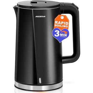 Aigostar Bollitore Elettrico Acciaio Inox Nero 1,7 Litri - Bollitura Rapida Electric Kettle 2200W, Doppio Isolamento, Senza Plastica All'interno, Spegnimento Automatico, Senza BPA
