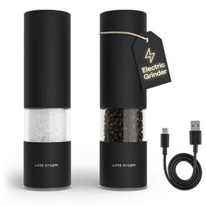 LARS NYSØM Macina Sale e Pepe Elettrica | Set di Macinapepe Automatici in Acciaio Inox con Macinino in Ceramica Regolabile | Set Macinaspezie Ricaricabili USB con Luce LED (Carbon Black)