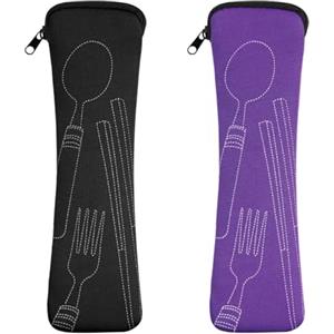 Vicloon 2 Pezzi Borsa per Posate da Viaggio, Portatile con Chiusura Lampo, in Neoprene, per Viaggi, Campeggio, Scuola, Picnic, 20 x 6 cm (Viola/Nero)