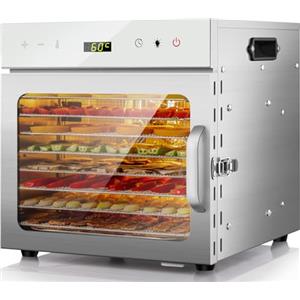 Kwasyo Essiccatore Alimentare Professionale in Acciaio Inox, 8 Vassi, 67 Ricette,di Temperatura da 30 a 90℃, Funzione Timer fino a 24 ore, Senza BPA, Disidratatore per Frutta, Carne, Verdure, Erbe