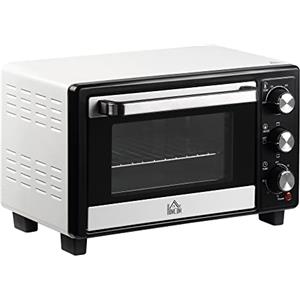 HOMCOM Forno Elettrico 1400W 16L con Temperatura Regolabile Max 230°, Fornetto Elettrico con 3 Metodi di Cottura, Timer 60 min, Vassoio, Griglia, Teglia, Manico per Teglia, Bianco