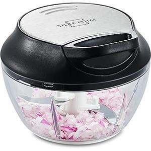 SILBERTHAL Tritatutto manuale a corda 500ml - Acciaio inox - 5 secondi - Con coperchio e raschietto - Per cipolle, aglio, erbe aromatiche