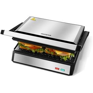 Aigostar Hett Pro - Tostapane Piastra con Piastre Antiaderenti Eco Stone 1500W, Apertura 180°, Vassoio Raccogli, Piastra Per Panini, Bistecchiera Elettrica