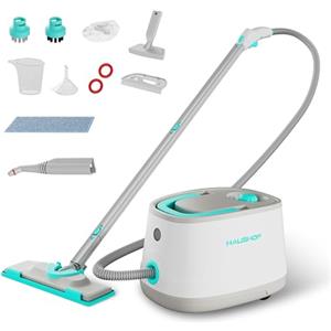 HAUSHOF Pulitore a Vapore Portatile 2000W, 1,5L, 4 Bar, 8 Min Riscaldamento, Lavapavimenti a Vapore Multifunzione con 16 Accessori e Cavo 3m, per Pavimenti, Tappeti, Finestre, Cucina