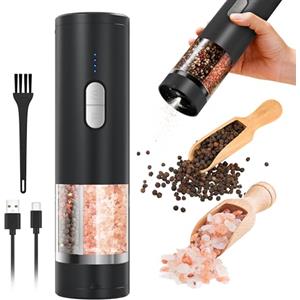 pancellent Set macina sale e pepe elettrico 2 in 1 (ricaricabile tramite USB), macina sale e pepe automatico con illuminazione a LED, funzionamento con una sola mano, grana regolabile, perfetto per cucina