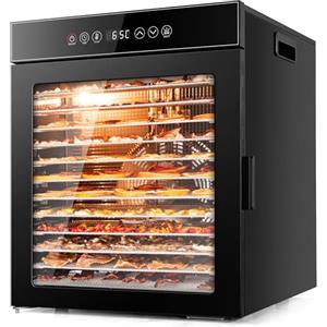 Kwasyo Essiccatore Alimentare 12 Vassoi in Acciaio Inox, Tutto Nero, Struttura a Doppio Strato, Grande Capacità, Essiccatore Commerciale per Frutta, Pesce, Verdure, Carne, Jerky, Erbe, 900W