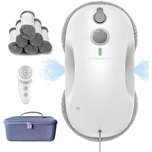 Tosima W3 Robot Lavavetri,Automatico a Spruzzo Bidirezionale con Triplo Sistema di Sicurezza,Navigazione Intelligente,Telecomando,per Tutte le Superfici Lisce,con 12 Panni