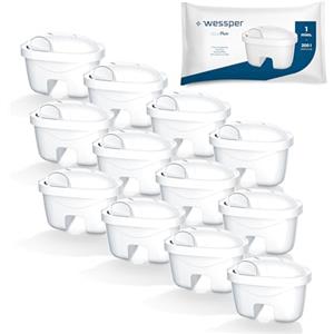 Wessper Filtro Acqua Compatibile con Laica Bi-Flux, Brita Maxtra - Cartucce per Caraffa Filtrante - Riduce Calcare, Cloro e Metalli Pesanti - Gusto Puro - 12 Pezzi