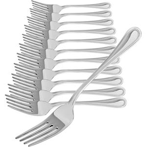 COM-FOUR® 12x Forchette da Torta in Acciaio Inossidabile 430 - Posate Eleganti dal Design Semplice - Piccole Forchette da Dessert - Forchette da Antipasto - 13,7 cm (13,7 cm - 12 pezzi)