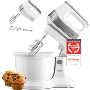 TZS First Austria mixer 2 in 1, mano e stand, 3,4L, 500W, 5 velocità, funzione turbo, fruste e ganci impasto inclusi