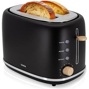briebe Nordic Tostapane a Fessura Larga a 2 Fette, 6 Livelli di Tostatura, Pinze per Toast, Funzione Stop, Riscalda e Scongela, Vassoio Raccogli Briciole, Design Nordico, 870W, Nero