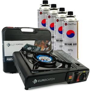 Eurocatch Fornello da campeggio - Fornello a gas - Inclusi 4 bombolette gas