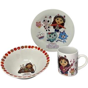 CARTOON Set 3 pezzi in ceramica Gabby's Dollhouse tazza ciotola piatto stoviglie per bambini servizio da tavola in confezione