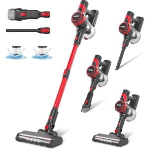 Stanew Aspirapolvere Senza Fili, Scopa Elettrica Senza Fili, Multifunzione 4 in 1 Senza Filo Ricaricabile Batteria Silenzioso Leggera, Aspirapolvere Portabile Ultra-leggero,Autonomia 30min,Rosso