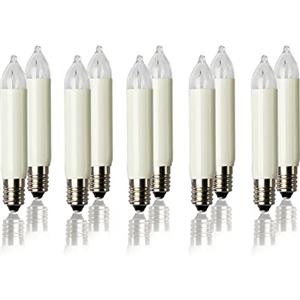 hellum Candele di ricambio, 16 V, 3 W, per catene luminose e arco di riserva, 10 candele E10 (diametro 10 mm), adatte per 15 punti di combustione, 22 lumen, per interni ed esterni 934014