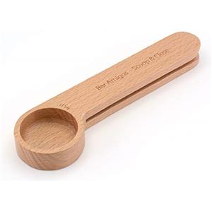 Bar Amigos Paletta caffè in legno e clip per borsa. Sigilla buste dosatrici, misurino per chicchi macinati, caffè espresso e tisane sfuse, regalo per gli amanti del caffè
