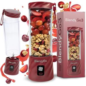 BlendyGo Frullatore portatile mini frullatore elettrico BlendyGo 3 usb ricaricabile tritatutto elettrico frullo piccolo blender smoothie maker trita ghiaccio e frutta congelata (Borgogna)