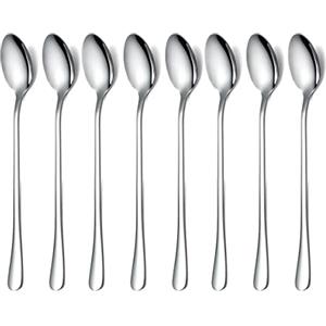 HOMQUEN Cucchiaio a Manico Lungo, Mescolatore Da Caffè in Acciaio Inossidabile Premium, Da Tè Ghiacciato e Gelato, Set Di 8 (Argento)