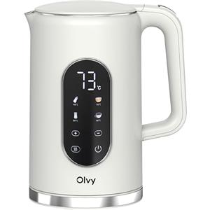 Olvy Bollitore Elettrico Senza Fili 1,7L con Controllo della Temperatura - Kettle Elettrico in Acciaio Inox, Doppia Parete Isolante, Funzione Mantenimento Caldo - Bollitori Elettrici 2200W