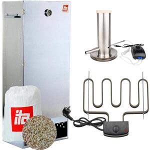 ITA Forno elettrico affumicatura 7003 - Set riscaldamento, generatore fumo XL termometro, acciaio legato, qualità EU, 111 cm 4 piani