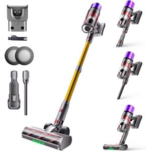 ISWEEPR X7 Aspirapolvere senza Fili 55Kpa/600W/80Min, Scopa Elettrica senza Fili Potente con Display LED, Sensore di Polvere, Spazzola Verde Anti Groviglio, per Tappeti Pavimento Peli Animali