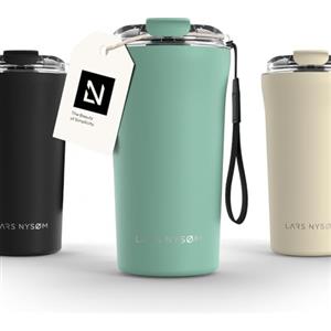 LARS NYSØM Tazza Termica per caffè Thermo Coffee Mug-to-Go con Cinturino & Coperchio in Tritan 500ml | Tazza da Viaggio 0,5 Litri con Isolamento | Per caffè e tè (Aqua Turquoise, 500ml)