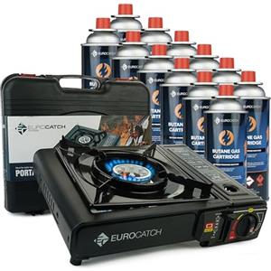 Eurocatch Fornello da campeggio a gas - Inclusi 12 bombolette a gas