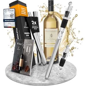Brendo Refrigeratore per Bottiglie Vino 4-in-1 Asta di Raffreddamento Acciaio Inox I Raffredda Bottiglie con 2 Lunghezze + Versatore + Decanter + Tappo I Set Regalo Uomini Donne, Accessori