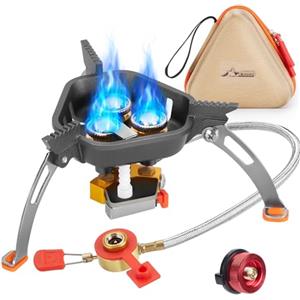WADEO Fornello da Campeggio Pieghevole Antivento, [7200w] [Base Ultra Stabile] Fornello a Gas Portatile con Accensione Piezoelettrica e Adattatore Butano, per Trekking, Picnic, Outdoor