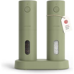 LARS NYSØM Set macinini elettrici sale e pepe | Automatici con macinino in ceramica regolabile | Set per spezie elettrico ricaricabile via USB (Sage Green)
