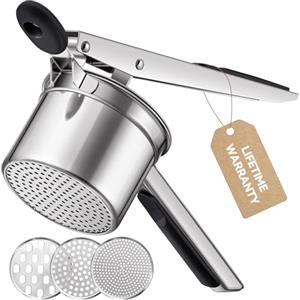 Sopito Schiacciapatate, schiacciapatate con 3 colini intercambiabili, in acciaio inox per purè di patate, purè di verdure, succhi di frutta e ricetta alimentare