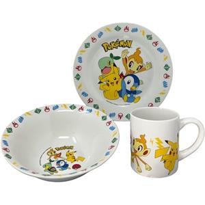 CARTOON Set 3 pezzi in ceramica Pikachu Pokémon tazza ciotola piatto stoviglie per bambini servizio da tavola in confezione