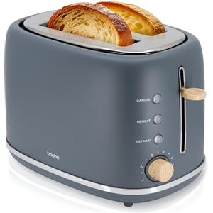 briebe Nordic Tostapane a Fessura Larga a 2 Fette, 6 Livelli di Tostatura, Pinze per Toast, Funzione Stop, Riscalda e Scongela, Vassoio Raccogli Briciole, Design Nordico, 870W, Grigio