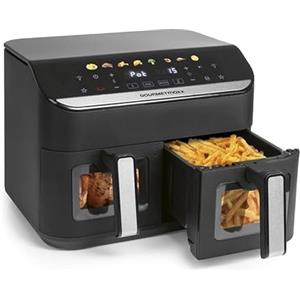 GOURMETmaxx AirGenius, friggitrice ad aria calda, 9 l, 2 x 4,5 l, friggitrice con 8 programmi, friggitrice ad aria calda, 2 camere, 2 cibi, per max. 8 persone, touch screen multi-colore