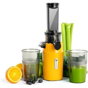 Ventray Ginnie Estrattore Frutta e Verdura - Slow Juicer 60 Giri/Min- Estrattore di Succo con Funzione di Masticazione Inversa, Facile da Pulire, Senza BPA, Cold Press, Spremiagrumi Elettrico, Giallo