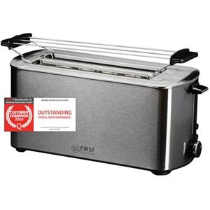 TZS First Austria Tostapane a fessura lunga, acciaio inox, 4 fette, 1400 W, con scalda panini rimovibile, vassoio raccogli briciole, centratura del toast, rivestimento anti-impronta.