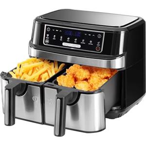 LUNOZERIS Friggitrice Ad Aria 9L | Friggitrice Aria Doppio Cestello con 2x4,5L Cestello, 8-in-1 Airfryer Controllo Indipendente Temperatura 50-200℃, Grande Doppia Zona 2600W Air Fryer LED Schermo Touch Timer