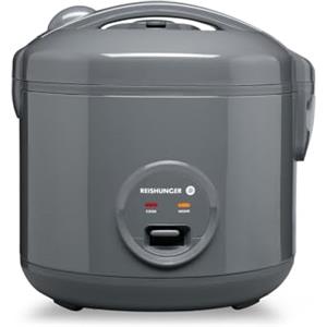 REISHUNGER Cuocere riso e piroscafo con rivestimento in ceramica - 1,2 l, grigio - per 1 - 6 persone - Preparazione rapida senza bruciare - Con funzione di mantenimento in caldo con inserto a vapore