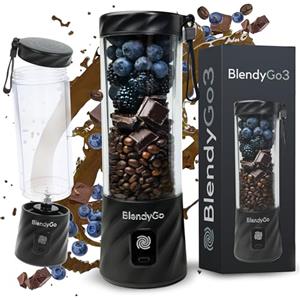 BlendyGo Frullatore portatile mini frullatore elettrico BlendyGo 3 usb ricaricabile tritatutto elettrico frullo piccolo blender smoothie maker trita ghiaccio e frutta congelata (Nero)