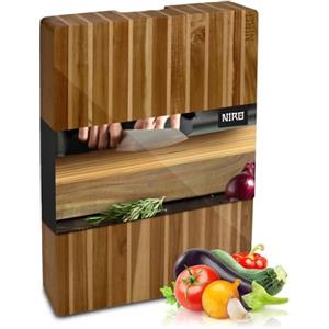 NIRO Tagliere da Cucina Professionale XXL, Legno 100% Misto Pará Naturale Rubberwood + Acacia, ALTEZZA 4 CM, Dimensioni 40x30x4 cm, Atossico, Legno Massello Pregiato, Vassoio da Portata, Design Unico