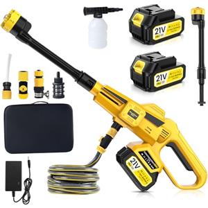 sukaudiz Idropulitrice a Batteria, 3 Livelli Max 45 Bar, 6-In-1 Ugello, 4000 mAh *2, Giallo, Moden, Senza Fili, Portatile, Professionale, per Casa, Auto, Giardino, Esterni