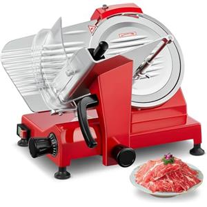 FOHERE Affettatrice Elettrica Massimo 300W, Commerciale per Carne Affettatrice per Prosciutto Lama 254 mm, Spessore Regolabile 0 a 10 mm per Tagliare a Fette Carne Formaggio, Rosso