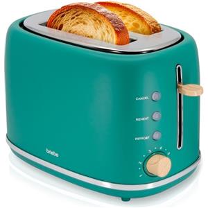 briebe Nordic Tostapane a Fessura Larga a 2 Fette, 6 Livelli di Tostatura, Pinze per Toast, Funzione Stop, Riscalda e Scongela, Vassoio Raccogli Briciole, Design Nordico, 870W, Verde