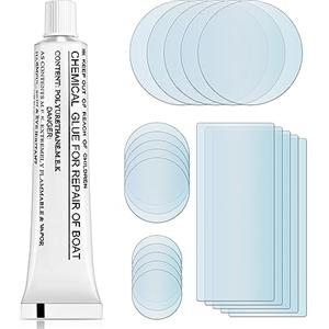 OSDUE Adesive per Gommoni PVC, 21 Pezzi PVC Kit di Riparazione Piscina con Colla, per Gommoni per Piscina Gonfiabile, Gommone Colla Riparazione in PVC Impermeabile Strumento Sigillante
