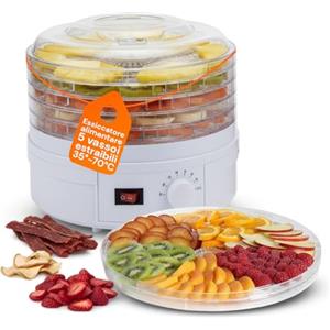 Avilia Essiccatore Alimentare a 5 Vassoi Impilabili - Disidratatore per Frutta, Verdura, Funghi e Carne - Temperatura Regolabile 35°-70°C - Ventilazione Uniforme per Snack Sani e Naturali
