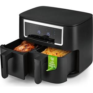 GOURMETmaxx Friggitrice ad aria calda a doppia camera - 2 x 4 l | Synchro Garzonen Airfryer | Friggitrice con touch screen | Friggitrice ad aria calda 2 camere e 10 programmi | Friggitrice quasi senza