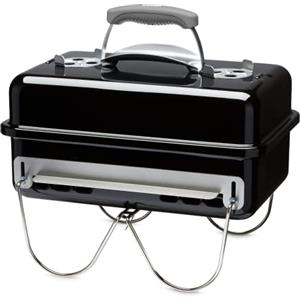 Weber Go-Anywhere BBQ a carbone, sup. cottura 42 x 26 cm, barbecue portatile leggero, da campeggio, con ciotola e coperchio smaltati in porcellana, piedini pieghevoli - Nero (1131004)