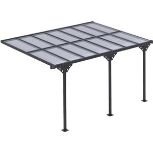 Outsunny Pergola Addossata da Giardino 4.4x3m, Gazebo Pergola per Esterni in Policarbonato e Alluminio, Installazione Regolabile, Grigio